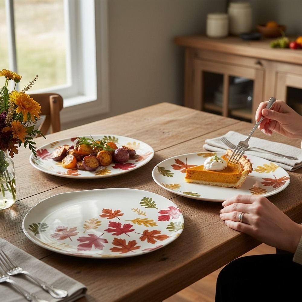 Threshold Dinner Plate Set of 2 Unisex 10.5in White NWOT Autumn Leaves